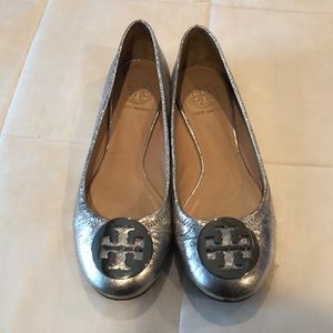 Tory Burch silver metallic flats